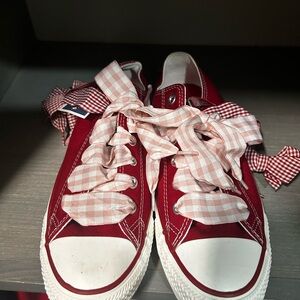 Converse Red Sneakers with Checkered Laces